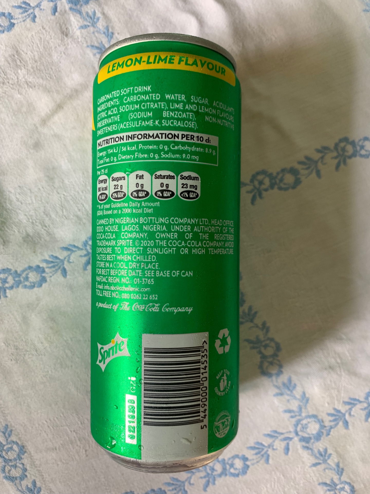Sprite Lemon-Lime Can 33cl — Nutrition Label Stock