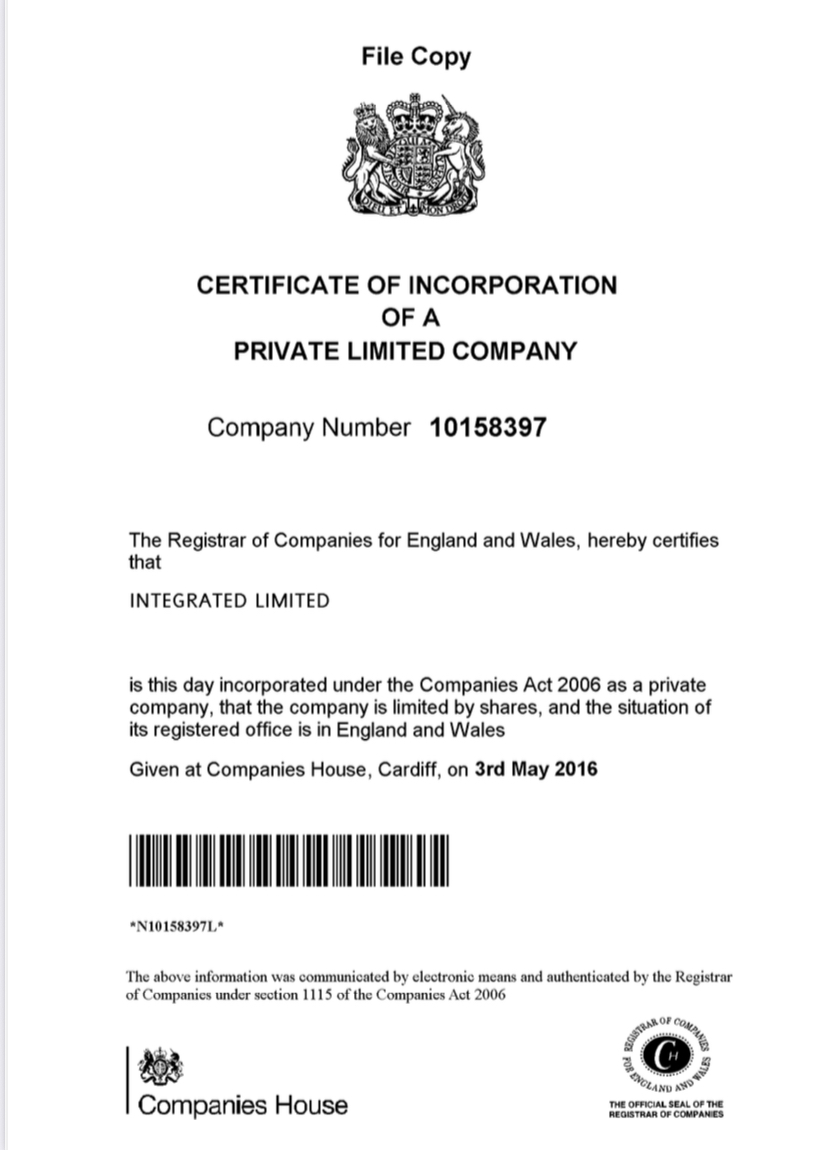 Certificate of Incorporation (File Copy)