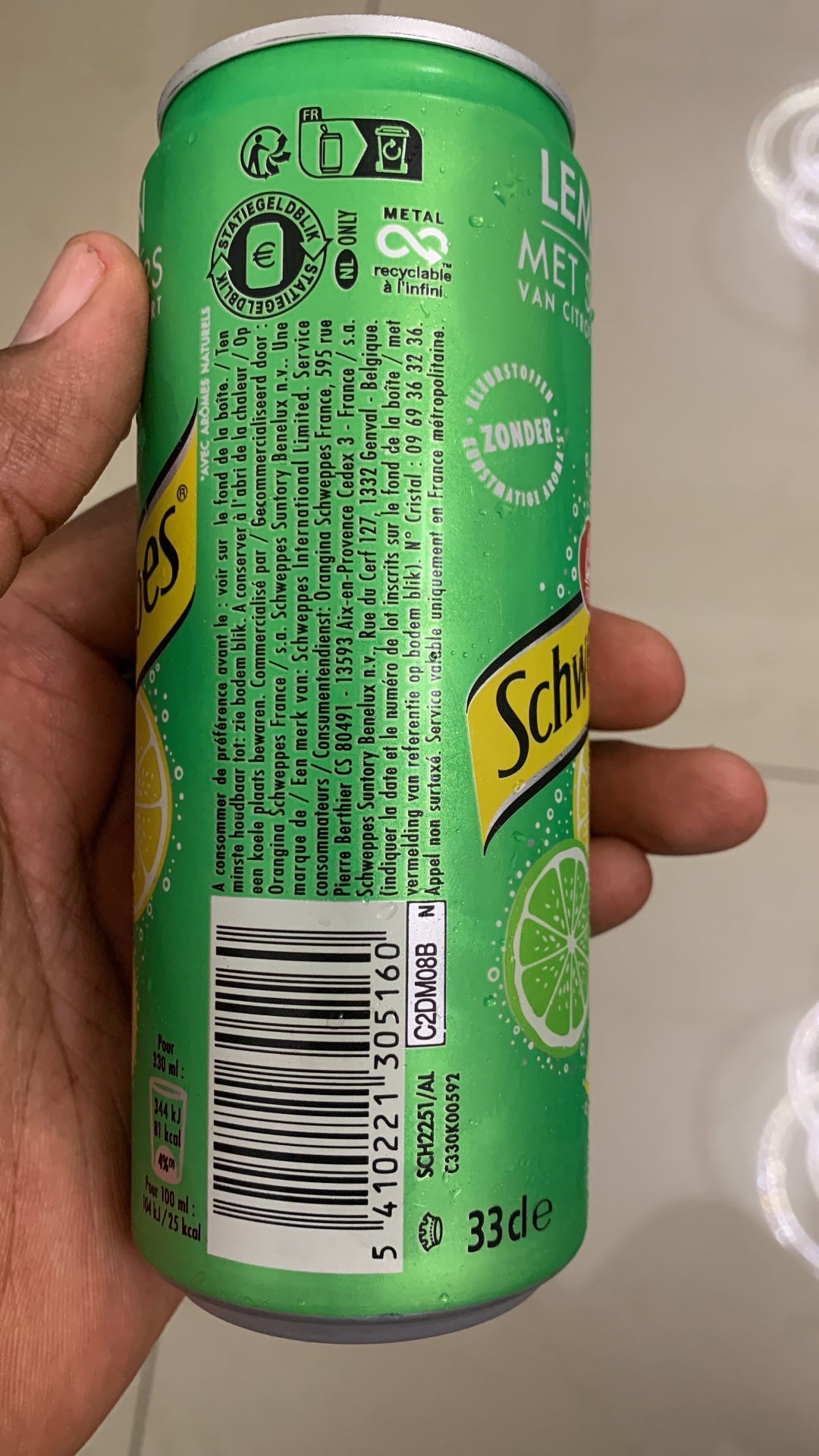 Schweppes Lemon & Lime Can 33cl — Back Label Lot